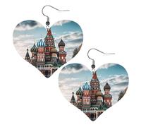 Boucles d'oreilles légères en cuir Cathédrale Saint-Basile à Moscou pour femme - En forme de cœur - Cadeau idéal