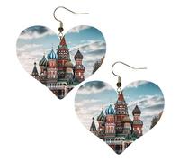 Boucles d'oreilles légères en cuir Cathédrale Saint-Basile à Moscou pour femme - En forme de cœur - Cadeau idéal