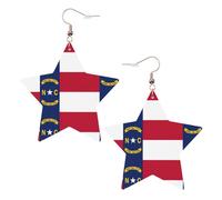 Boucles d'oreilles légères en cuir en forme d'étoile avec drapeau de la Caroline du Nord - Accessoires de mode - Pour festivals, fêtes, vie quotidienne, One Size, Cuir, Pas de pierre précieuse