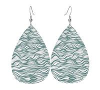 Boucles d'oreilles légères en cuir imprimé à rayures ondulées vertes, parfaites pour Noël, la Saint-Valentin