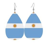Boucles d'oreilles légères en cuir imprimé drapeau argentin en forme de larme, parfaites pour Noël, la Saint-Valentin