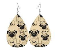 Boucles d'oreilles légères en cuir synthétique, boucles d'oreilles tendance, boucles d'oreilles pendantes mignonnes et mignonnes avec imprimé carlin