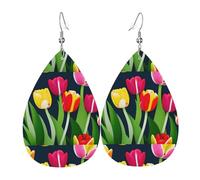 Boucles d'oreilles légères en cuir synthétique, boucles d'oreilles tendance, jolies tulipes colorées imprimées