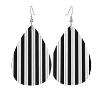 Boucles D'Oreilles Légères En Cuir Synthétique Rayures Noires Et Blanches | Boucles d'oreilles en cuir en forme de larme femme Pour dames filles parfaites pour les fêtes