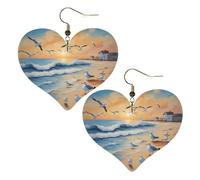 Boucles d'oreilles légères en forme de cœur avec imprimé mouettes aéroportées pour femme, parfaites pour les fêtes et la Saint-Valentin.