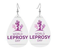 Boucles d'oreilles légères en forme de larme en similicuir pour la journée mondiale de la lèpre pour les femmes