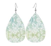 Boucles d'oreilles légères en simili cuir, boucles d'oreilles tendance en forme de larme, jolies boucles d'oreilles pendantes avec imprimé algues vertes et bleu marine