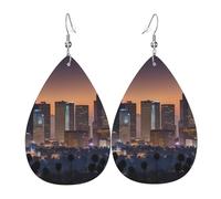 Boucles d'oreilles légères en simili cuir, boucles d'oreilles tendance, jolies boucles d'oreilles pendantes avec motif d'horizon de Los Angeles