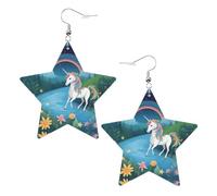 Boucles d'oreilles légères et élégantes en cuir avec imprimé licornes en forme d'étoile pour les fêtes, les danses et la vie quotidienne.