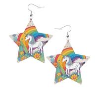 Boucles d'oreilles légères et élégantes en cuir avec motif licornes de dessin animé, pour les fêtes, les danses et la vie quotidienne.