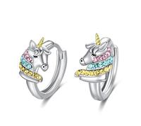 Boucles d'oreilles Licorne en Argent Sterling 925 Créoles, Cadeaux de Licorne pour Filles (Multicolore-2)
