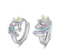 Boucles d'oreilles Licorne en Argent Sterling 925 Créoles, Cadeaux de Licorne pour Filles (Multicolore-3)