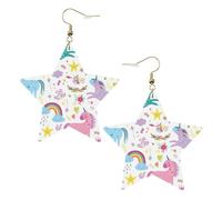 Boucles d'oreilles licorne rose pour femme, boucles d'oreilles pendantes célestes, bijoux en forme d'étoile pour un usage polyvalent, One Size, Cuir