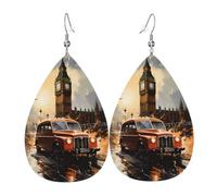 Boucles d'oreilles London Color Taxi en cuir, accessoires pour femme, adaptées pour un usage quotidien, les trajets et les voyages.
