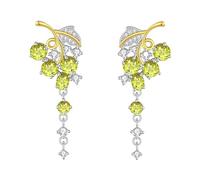 Boucles D'Oreilles Longues En Argent Sterling 925 Pendantes En Cristal Naturel Pompon Scintillant Bijoux De Demoiselle D'Honneur De Bal De Soirée pour Femmes Péridot