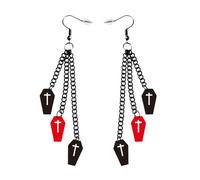 Boucles d'oreilles longues en forme de crâne chauve-souris noires - Accessoires de costume d'Halloween - Bijoux de piercing d'oreille pour femme et homme - Chaîne noire - Boucles d'oreilles