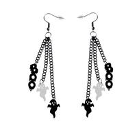 Boucles d'oreilles longues en forme de tête de mort chauve-souris noires - Accessoires de costume d'Halloween - Bijoux de piercing d'oreille pour femme et homme - Citrouille, chauve-souris, araignées