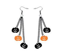 Boucles d'oreilles longues en forme de tête de mort chauve-souris noires - Accessoires de costume d'Halloween - Bijoux de piercing d'oreille pour femme et homme - Citrouille, chauve-souris, araignées