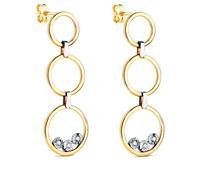 Boucles d'oreilles longues en or 18 carats, 34 mm, trois anneaux ajourés ornés de zirconiums cubiques