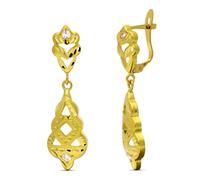Boucles d'oreilles longues en or 18 carats de 31 mm. Deux sections sculptées en forme de cigare