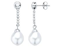 Boucles d'oreilles longues en or blanc 18 carats avec une perle de 30 mm et une monture en oxyde de zirconium.