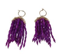 Boucles D'Oreilles Longues En Perles De Style Bohème, Faites À La Main, Grandes Boucles D'Oreilles Pendantes À Pampilles Tribales pour Femmes, Bijoux Exagérés pour Femmes et Filles, Violet