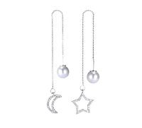 Boucles d'oreilles Longues Fille Gland S925 Argent Aiguille Mode Simple Étoiles Lune Nouveau