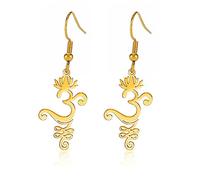 Boucles D'oreilles Lotus Om pour Femmes en Acier Inoxydable Symbole Spirituel Om Boucles D'oreilles Pendantes Fleur de Lotus Bijoux de Yoga Cadeau D'inspiration (Or)