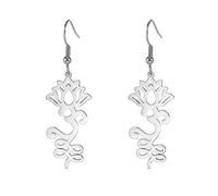 Boucles D'oreilles Lotus Om pour Femmes en Acier Inoxydable Symbole Spirituel Om Boucles D'oreilles Pendantes Fleur de Lotus Bijoux de Yoga Cadeau D'inspiration (Argent 1)