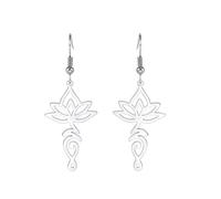 Boucles D'oreilles Lotus Om pour Femmes en Acier Inoxydable Symbole Spirituel Om Boucles D'oreilles Pendantes Fleur de Lotus Bijoux de Yoga Cadeau D'inspiration (Argent 5)