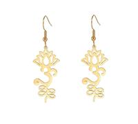 Boucles D'oreilles Lotus Om pour Femmes en Acier Inoxydable Symbole Spirituel Om Boucles D'oreilles Pendantes Fleur de Lotus Bijoux de Yoga Cadeau D'inspiration (Or 1)