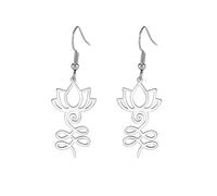 Boucles D'oreilles Lotus Om pour Femmes en Acier Inoxydable Symbole Spirituel Om Boucles D'oreilles Pendantes Fleur de Lotus Bijoux de Yoga Cadeau D'inspiration (Argent 3)