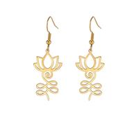 Boucles D'oreilles Lotus Om pour Femmes en Acier Inoxydable Symbole Spirituel Om Boucles D'oreilles Pendantes Fleur de Lotus Bijoux de Yoga Cadeau D'inspiration (Or 3)