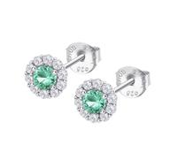 Boucles d'oreilles - LOTUS - Puces d'oreilles Lotus Silver - Argent 925 - Oxyde de zirconium - Vert et blanc