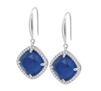 Boucles D'oreilles Lotus Silver Argent Coussin Bleu
