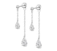 Boucles D'oreilles Lotus Silver Double Goutte Et Chaîne