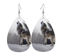 Boucles d'oreilles loup hurlant pour femme - Boucles d'oreilles pendantes en cuir - Double face - Légères - Accessoires d'oreilles tendance - Cadeau d'anniversaire