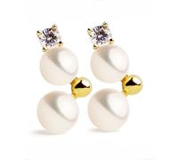 Boucles d'oreilles Lovelace de perles de culture d'eau douce blanches type bouton de 4-4.5mm et 4.5-5mm avec Zircone | Secret & You | Argent massif 925 plaqué or 18K