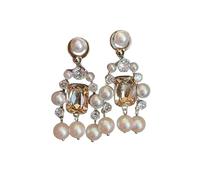 Boucles d'oreilles lustres multicouches avec zircon cubique champagne pour bijoux de mariée formels de couleur champagne, taille unique, comme décrit
