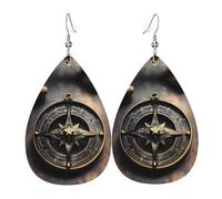Boucles d'oreilles magiques en cuir avec runes nordiques et boussole en forme de goutte, accessoires polyvalents et élégants pour femme.