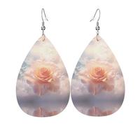 Boucles d'oreilles magiques en cuir en forme de goutte avec roses blanches - Texture légère et luxueuse, adaptées à un usage quotidien, boucles d'oreilles de fête, taille unique, Simili cuir