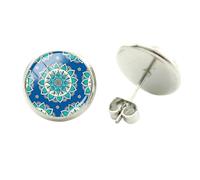 Boucles d'oreilles mandala au henné - Géométrie - Tendance - Boucles d'oreilles sacrées - Fleur d'art - Bijoux cabochons pour femme - Boucles d'oreilles hipster en argent