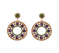 Boucles d'oreilles Mardi Gras à paillettes pour femme en émail brillant avec masque de fleur, bouteille, chapeau, lettre, boucles d'oreilles violettes, vertes et dorées torsadées, bijoux pour carnaval