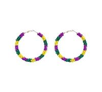 Boucles d'oreilles Mardi Gras pour femme - Paillettes brillantes - Masque de carnaval - Lettre - Couronne - Lama Fleur de Lis - Perles acryliques légères - Violet - Vert - Or - Pour festival, carnaval