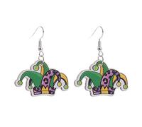 Boucles d'oreilles Mardi Gras pour femme - Paillettes brillantes - Masque de carnaval - Lettre - Couronne - Lama Fleur de Lis - Perles acryliques légères - Violet - Vert - Or - Pour festival, carnaval