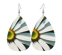 Boucles d'oreilles marguerites pour femme - Boucles d'oreilles pendantes en cuir - Double face - Légères - Accessoires d'oreilles tendance - Cadeau d'anniversaire