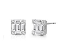 Boucles D'Oreilles Mariage, Clou Argent 925 Boucle D'Oreille Forme Carrée avec Zircone Ronde Blanche 4.2X10mm pour Femme Saint Valentin Bijoux