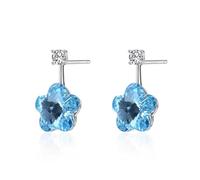 Boucles D'Oreilles Mariage, Clou D'Oreille Bleu Argent Sterling S925 Cristal Fleur avec Zircone Cubique 16X10mm pour Femme Saint Valentin Bijoux
