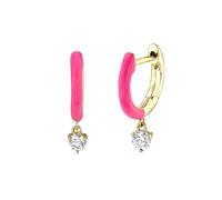 Boucles D'Oreilles Mariage, Créoles Argent Sterling Rose Rouge avec Émail et Zircone Cubique pour Femme Graduation Bijoux