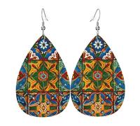 Boucles d'oreilles mexicaines en céramique pour femme - Boucles d'oreilles pendantes double face - Légères - Accessoires d'oreille tendance - Cadeau d'anniversaire